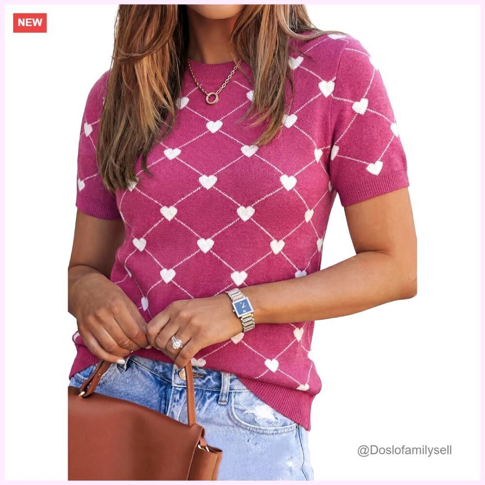 Wool Blend Pullover Sweater Loose Fit Short Sleeve Crew Neck Business Casual